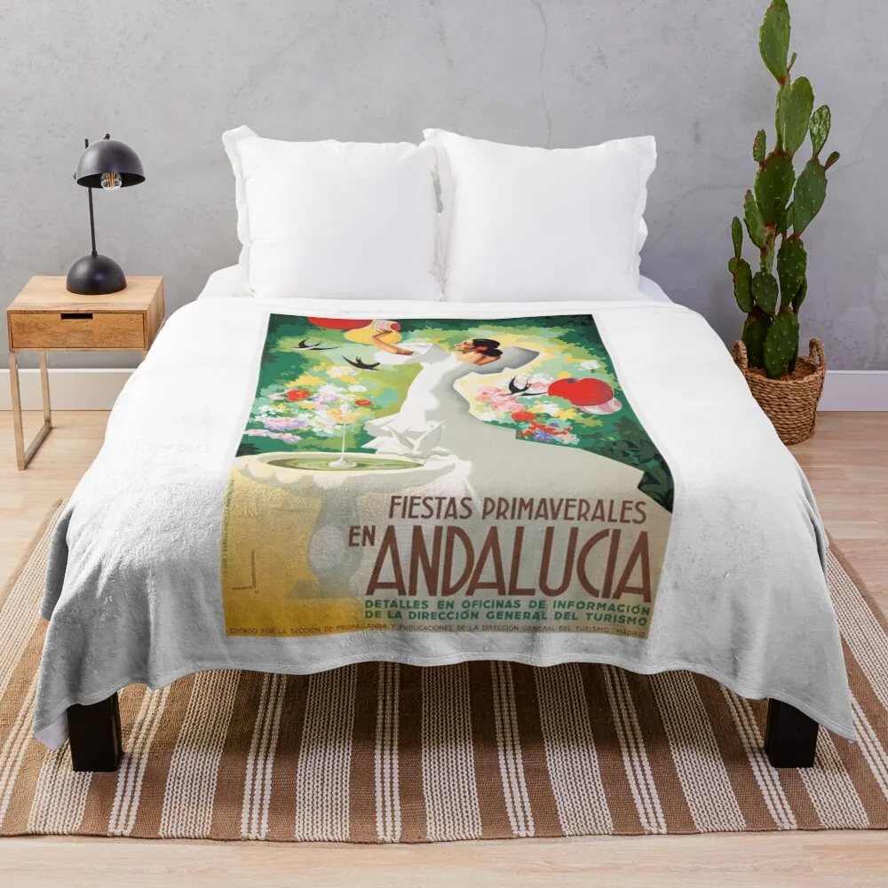 

1941 SPAIN Andalucia Springtime Festivals Poster Throw Blanket heavy to sleep Soft Blankets