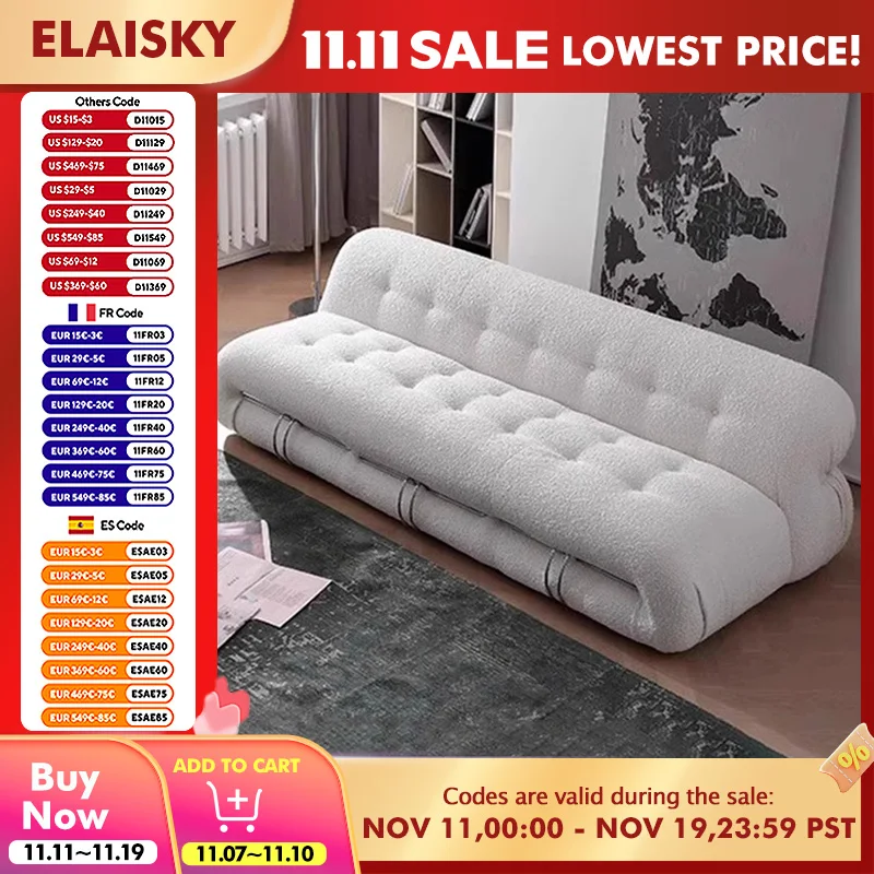 

Retro Steel Teeth Lounge Couch Comfort Lambswool Thicken Living Room Sofa Modern Nordic Beige Soft Sofas Home Office Furniture