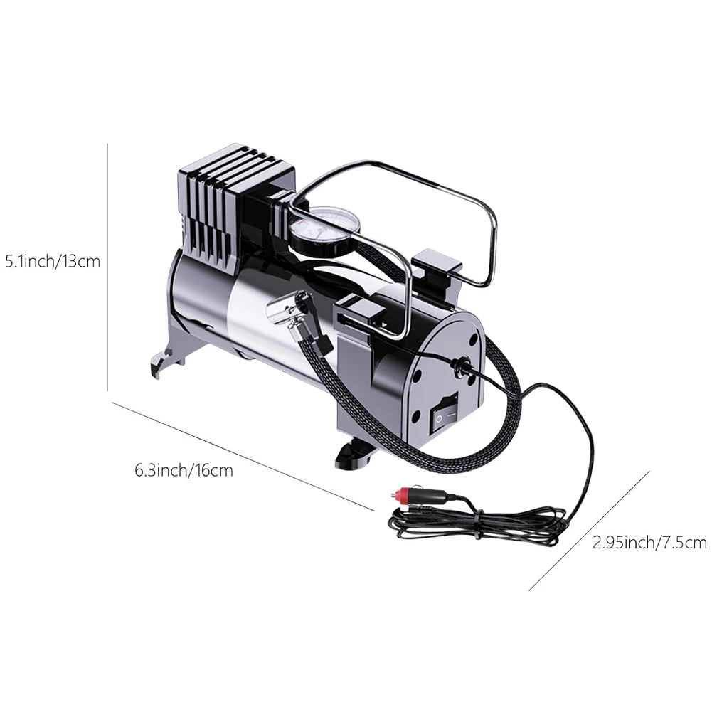 12V Car Tire Pump Cylinder Power System Car Electric Air Pump Heavy Duty Deluxe Portable Metal Air Compressor Car Tyre Inflator