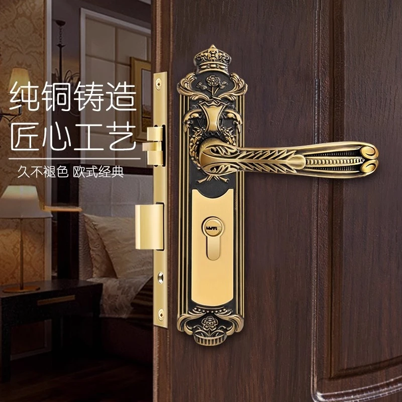 

Luxury Brass Gate Lock Europen Entrance Door Locks Golden Handle Lockset Bedroom Security Locksets Multi Color for Option