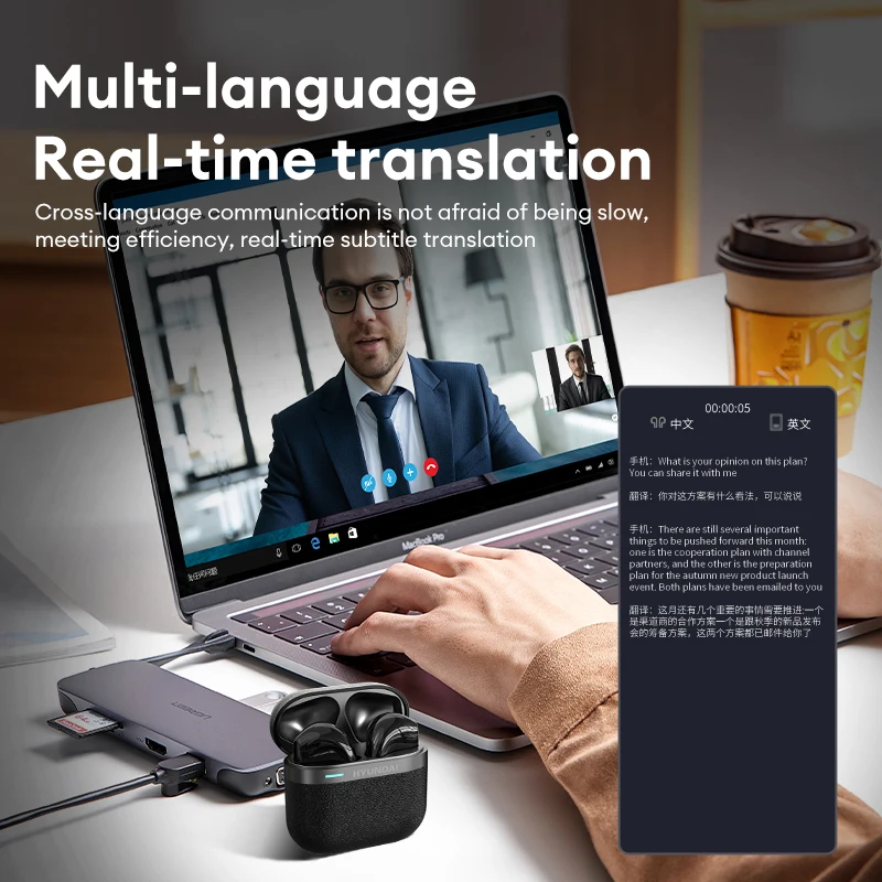 اختيار HYUNDAI HY-T02 Pro AI سماعة لاسلكية تعمل بالبلوتوث 5.4 100+ سماعات ترجمة اللغة ذكي صوت مساعد سماعات أذن جديدة #4
