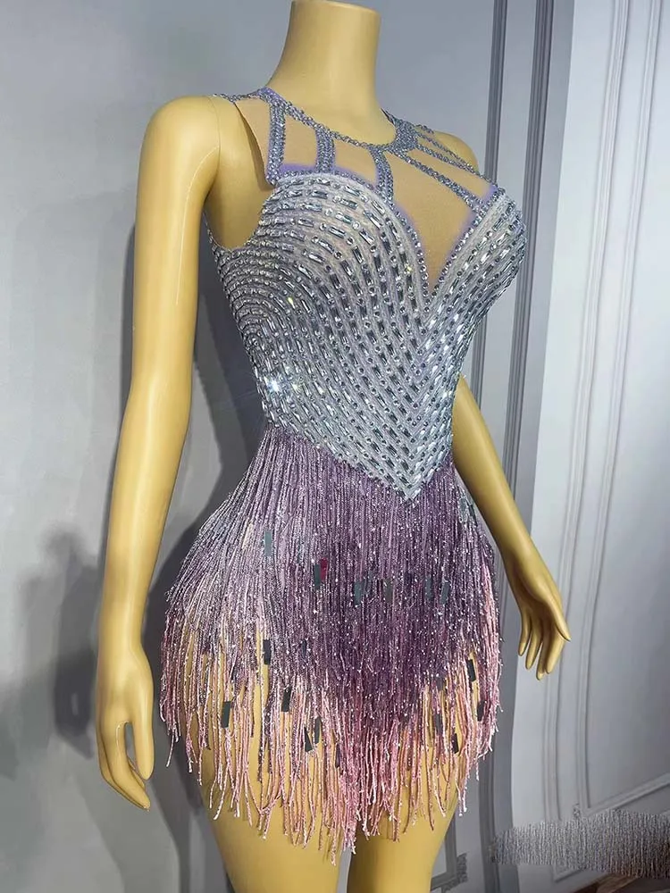 High Quality Hot Stamping Sexy Elastic Sequin Fringe Jumpsuit 2025 New Fashion Custom Women'S Clothing