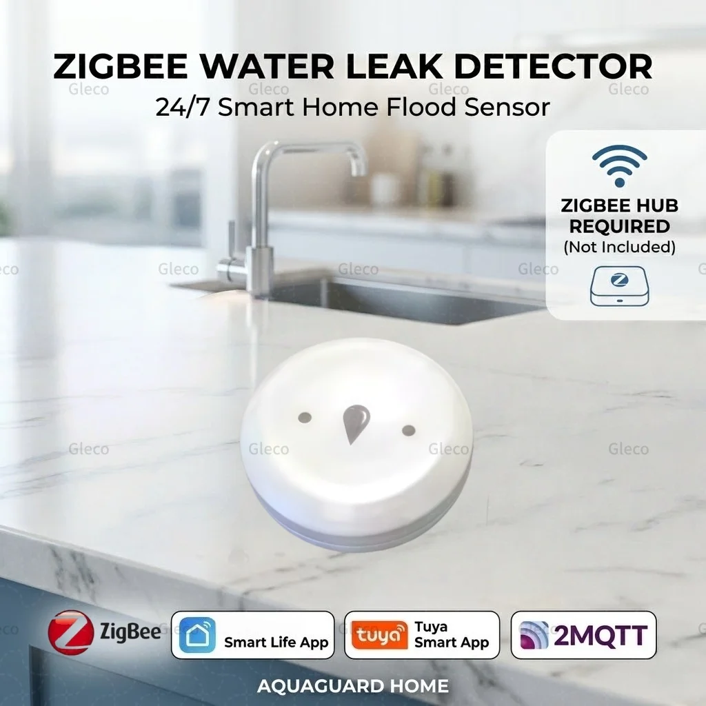Tuya Zigbee Water Leak Detector Water Flood Sensor Smart Life App 2MQTT Alert Overflow Water Leakage Sensor for Kitchen/Bathroom