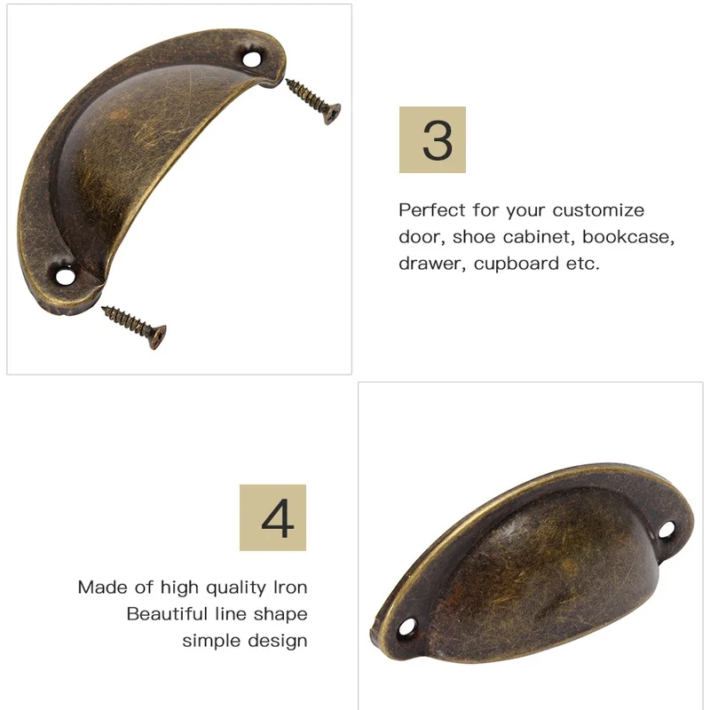 10 шт., металлический кухонный ящик в стиле ретро, дверная ручка шкафа и мебельные ручки, фурнитура для шкафа, античная латунь, ручки в виде ракушки