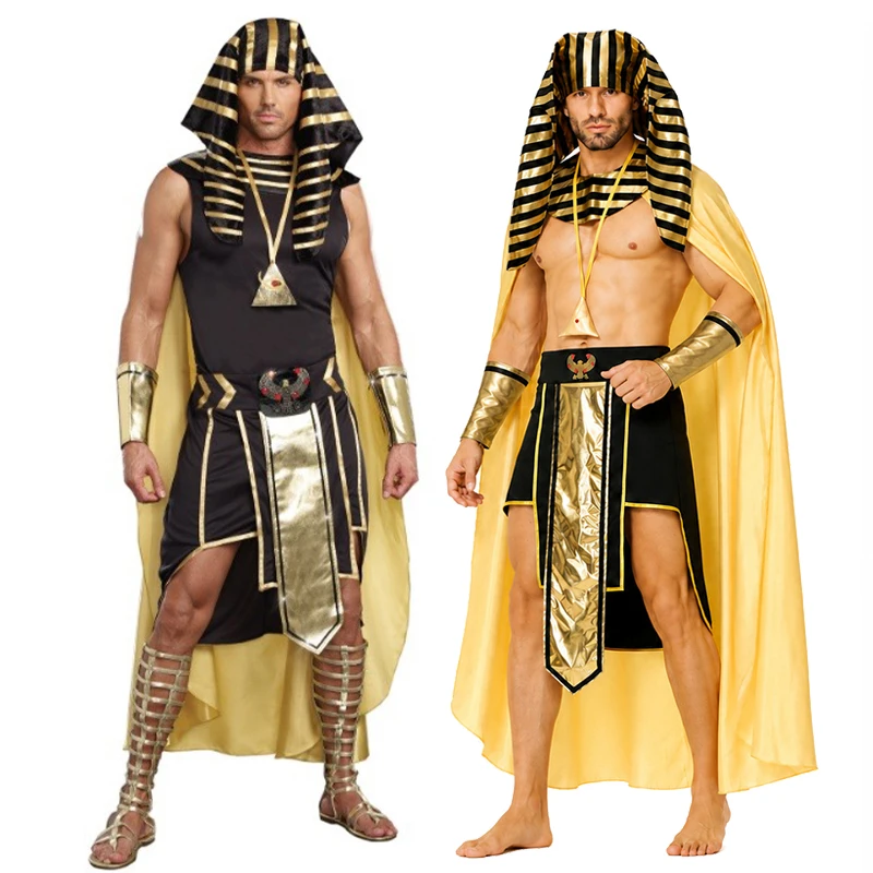 2026 New Arrival King Tut Ancient Cosplay Adult King of Egypt Halloween Fancy Dress Up Mens Egyptian Pharaoh Costume