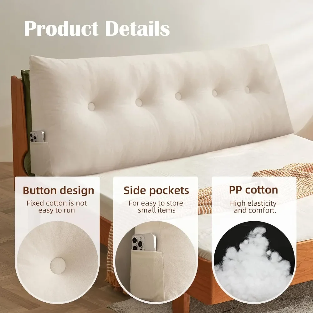 60/80/100cm Large Bedside Triangular Pillow for Reading, Soft Upholstered Removable Washable Pillow for Bedroom Sofa Home Decor