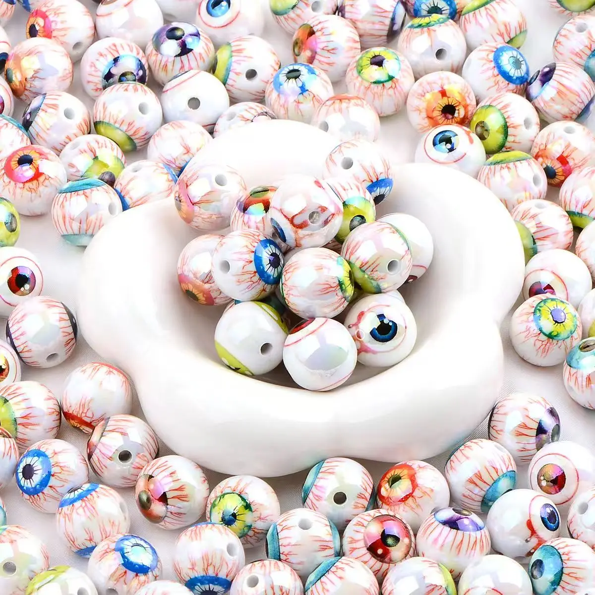 10Pcs 16mm Spooky Eyeball Beads Resin Spacer Beads Colorful Eye Loose Beads For DIY Halloween&Party Decor Jewelry Accessories