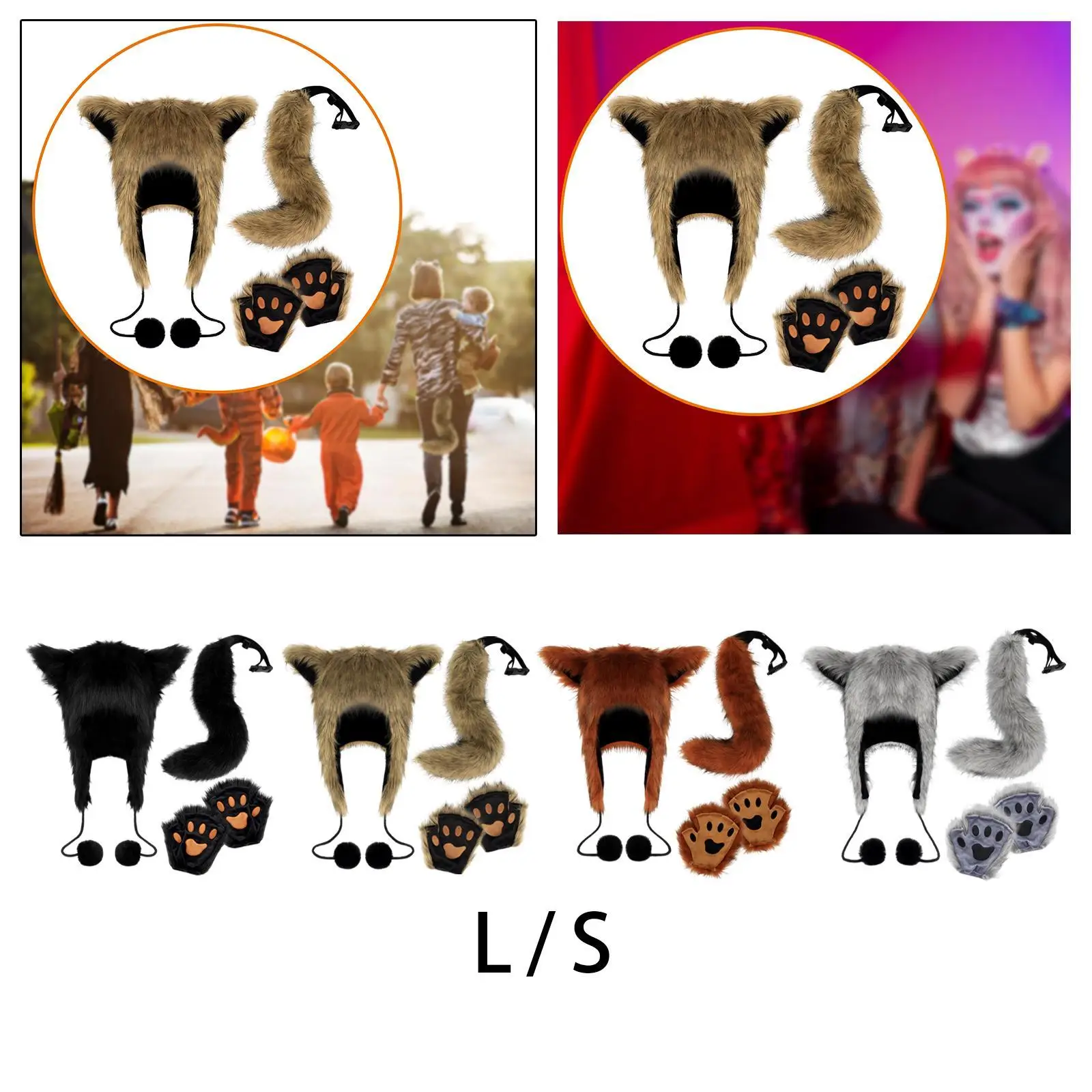 

Animal Costume Fancy Dress up with Plush Ball Women Animal Hood Hat for Birthday Masquerade Halloween Stage Performance Festival