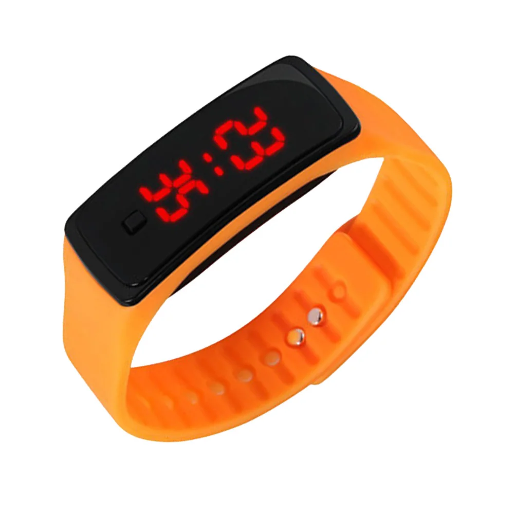 Orologio da polso da esterno Orologio sportivo da corsa unisex regolabile con cinturino in silicone digitale arancione LED per
