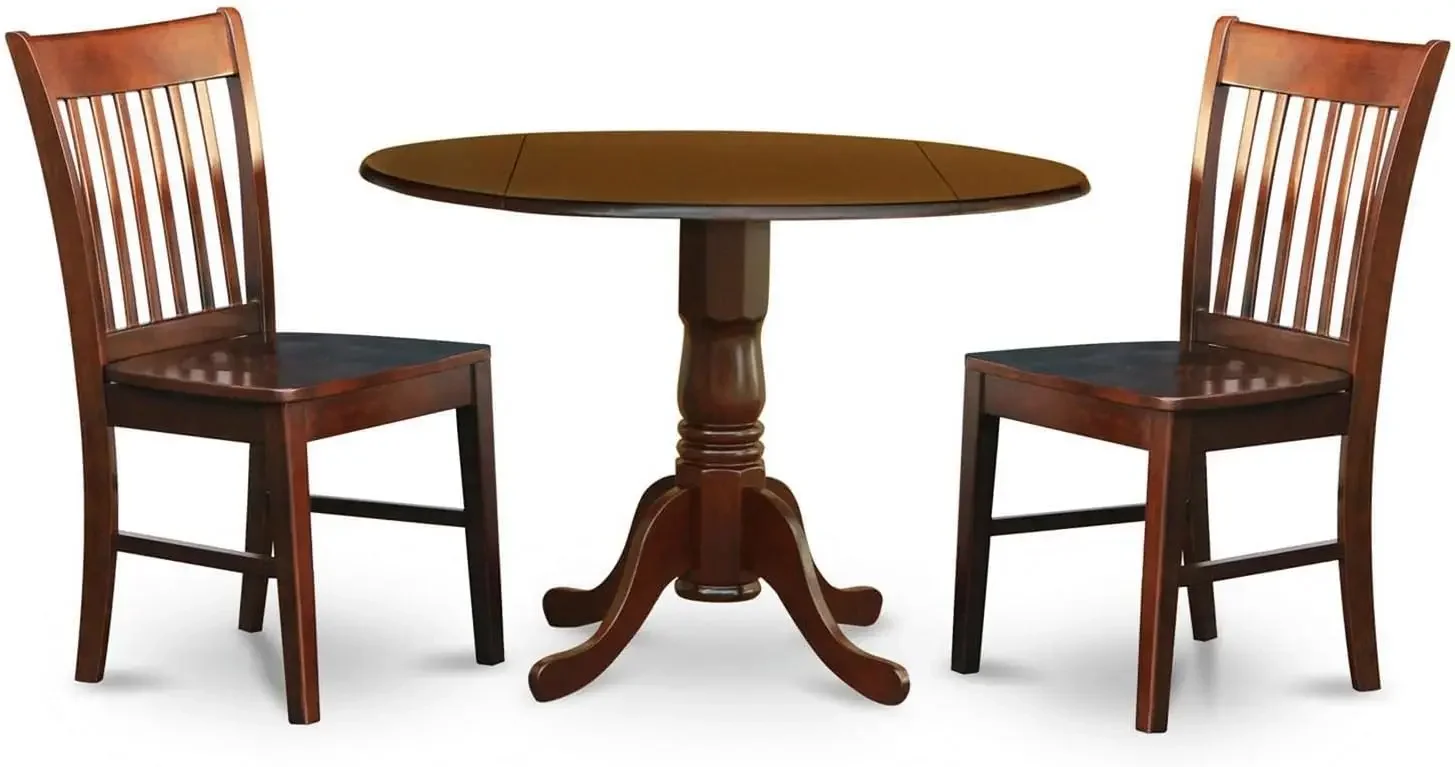 DLNO5-MAH-W Dublin 5 Piece Room Set Includes a Round Dining Table with Dropleaf and 4 Wood Seat Chairs, 42x42 Inch