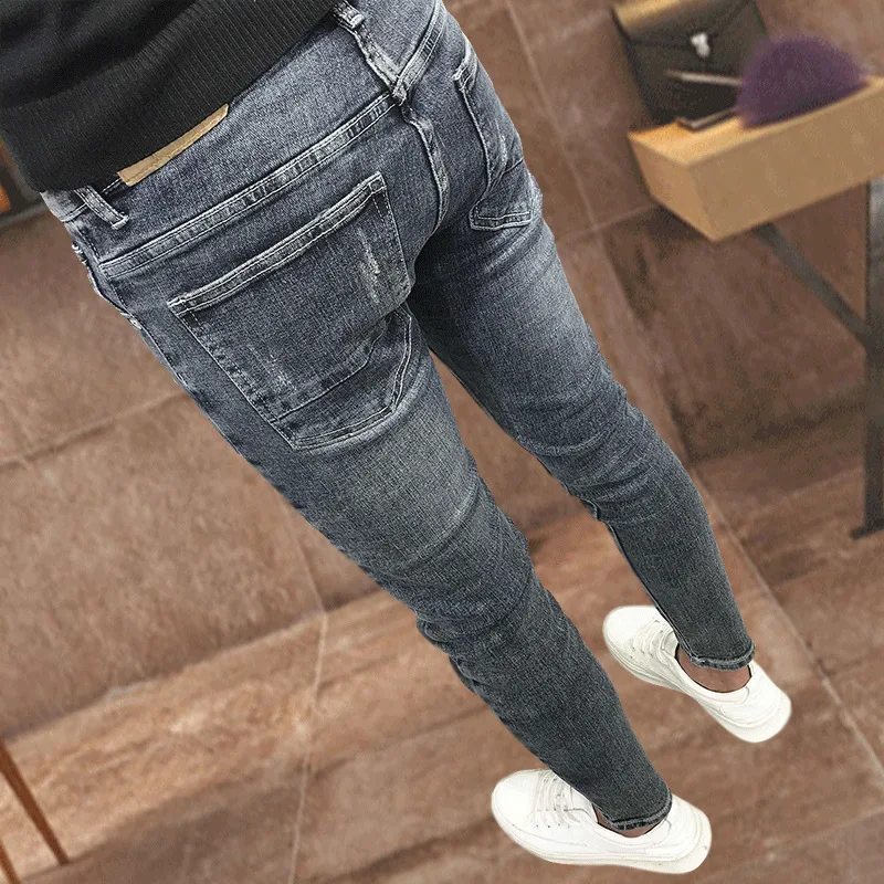 Wholesale 2022 School Students Male Cowboy Korean Streetwear Skinny Trousers Men Mens Slim Fit Teenagers Male Jeans Pants