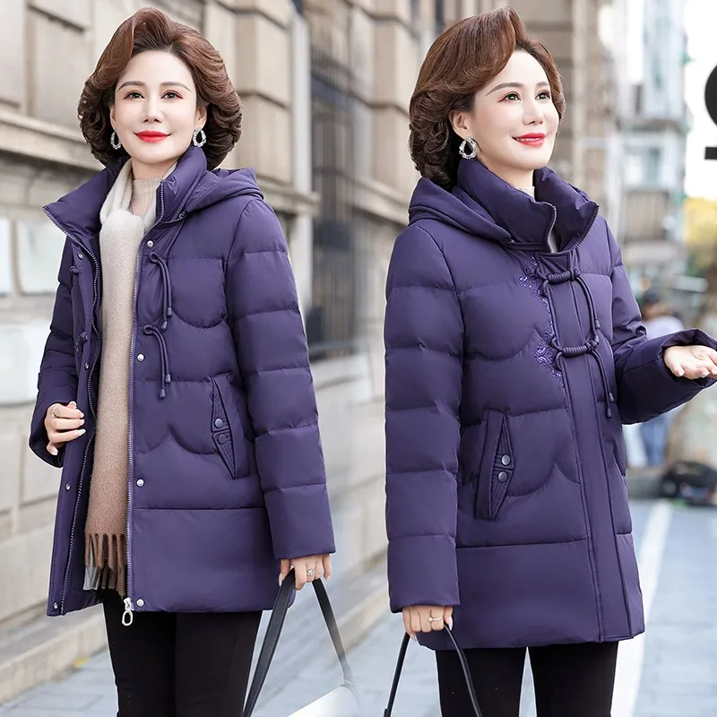 Retro Down Cotton Coat Womens new  Winter Warm Jacket Casual Hooded Puffer Parkas Windproof Mother Clothing Padded Outwear