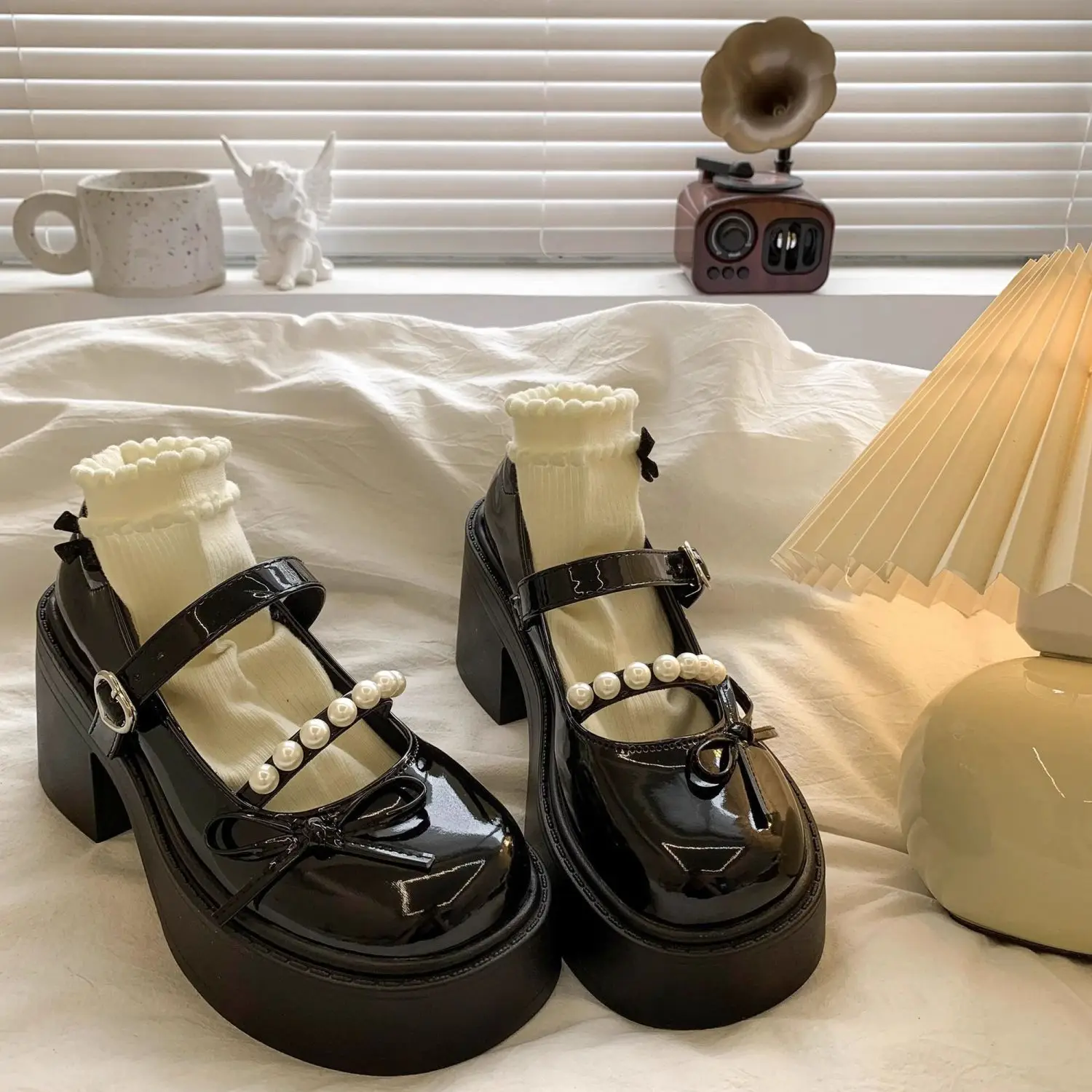 

White French Mary Jane High Heels Women 2026 New Summer Vintage Versatile Cute Round Toe Shoes
