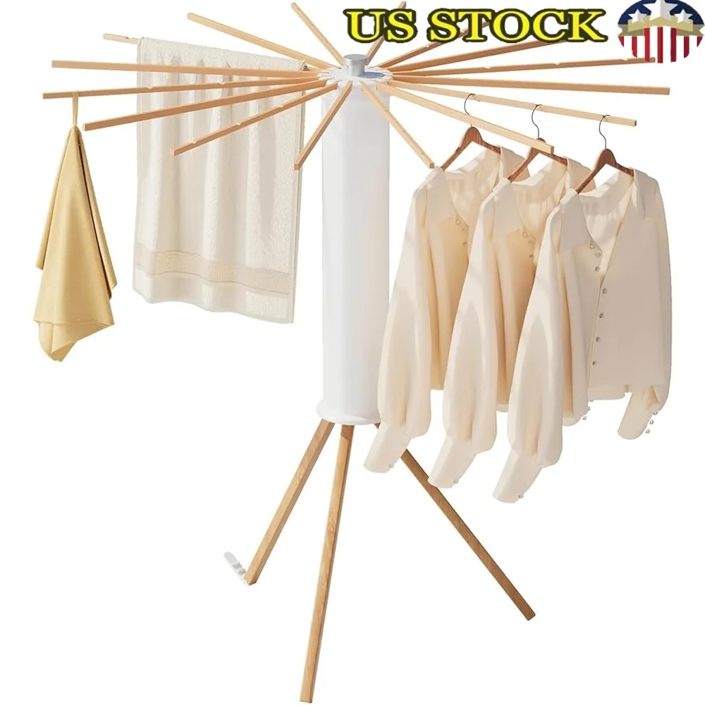

Portable Collapsible Tripod Clothes Drying Rack Space Saving Laundry Rack Indoor Outdoor Use Foldable Garment Storage 12 Rods