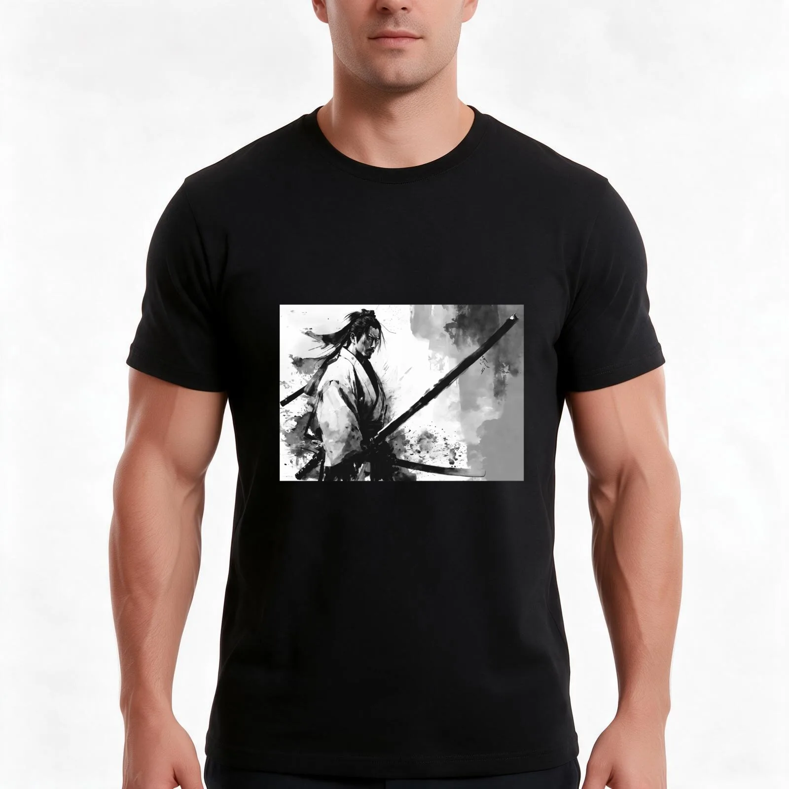 Musashi Miyamoto T-Shirt, Summer Casual Cotton Tee, Oversized Streetwear Tops, Vintage Graphic Print, Loose Fit Short Sleeve