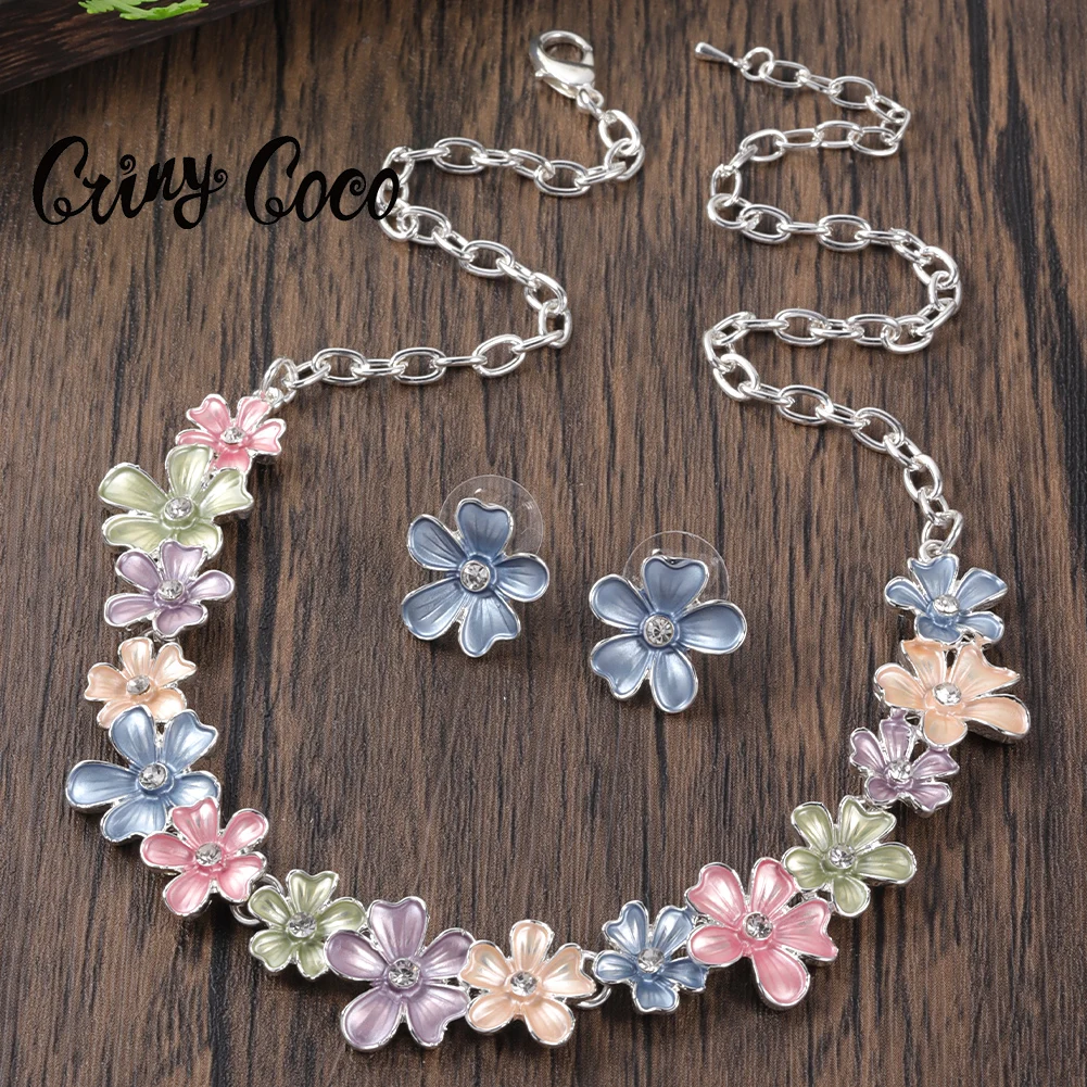 Cring Coco Trendy Necklace Earrings Sets Fashion Flower shape Zinc Alloy Necklaces Earring Set Ladies Fashion Jewelry 2023