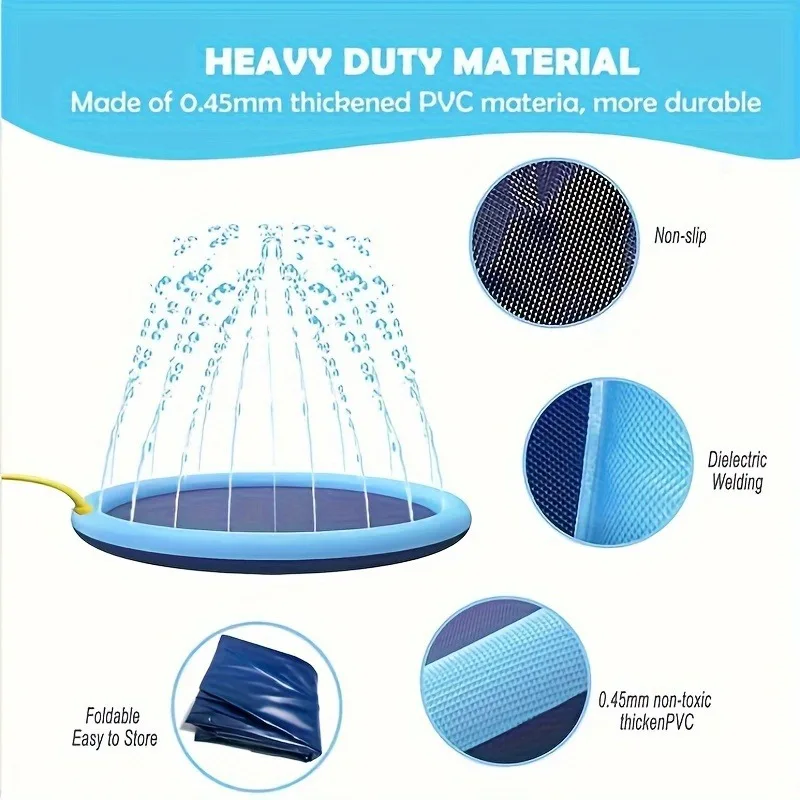 170×180cm Large Water Splash Pad Inflatable Sprinkler Mat Non-Slip Thickened Water Play Mat for Children Pets Outdoor Summer Fun - view 4