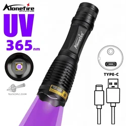 365nm Zoom UV Flashlight Type-C Charging Invisible Ink Marker Cat Dog Urine Tinea Ore Money Scorpion Fluorescence Light E007-C