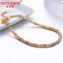 18K Colorful Gold Bracelets 2mm Round Beads 16-20cm Chain Adjustable Bracelet For Woman Men Fashion Jewelry Wedding Party Gift