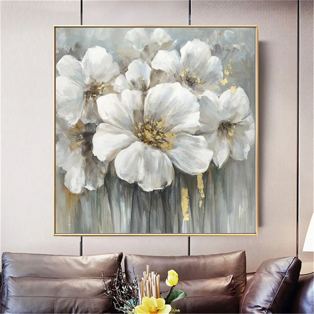 

100% Handmade Nordic Art Knife White Flower Large Size Beautiful Artwork Abstract Canvas Oil Painting Decor Living Room Bedroom