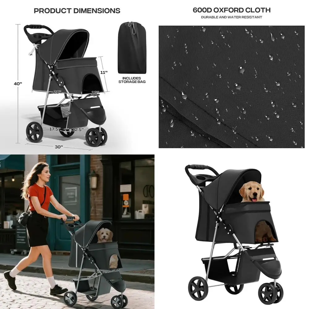 

Компактная коляска для маленьких собак весом до 10 фунтов, коляска для средних собак весом до 30 фунтов, двойная коляска для кошек, 3-колесная коляска для бега.