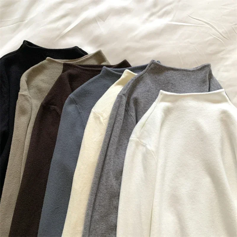 

2025 Women Turtleneck Knitted Pullovers Solid Sweater Harajuku Korean Soft Warm Knitwear Autumn Winter Fashion Slim Jumpers Tops