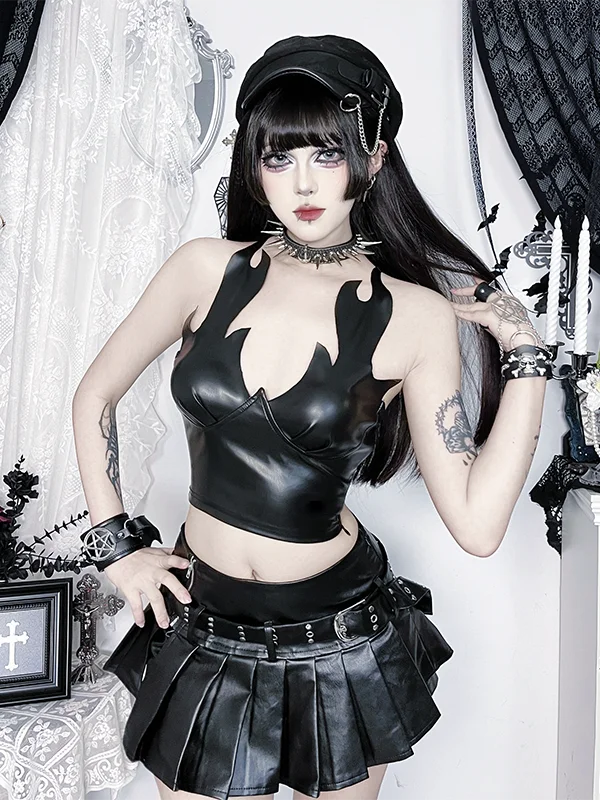 Loween personnalisé flamme peau bustier tubulaire gilet femmes sous-culture Ro Festival de musique ort haut gothique Sle fibre de Polyester