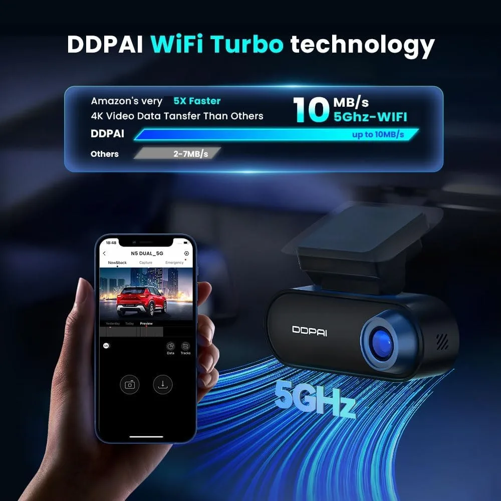 كاميرا DDPAI 4K Dash Cam الأمامية والخلفية، كاميرا داش للسيارة 2160P+1080P، كاميرا GPS 5G WiFi Dashcam للسيارات، دعم تخزين مزدوج eMMC 32G مجاني #5