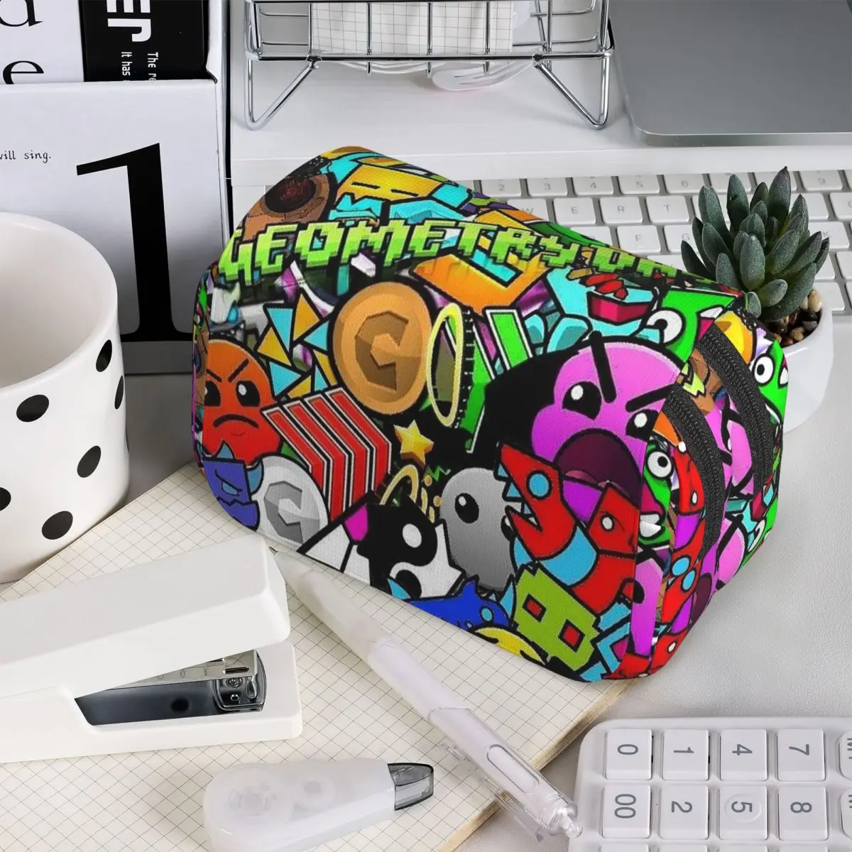 Video Game Geometry Dash Pencil Case for Boys Girls School Pen Box Pencil Bag Stationery Supplies Pen Holder Bag
