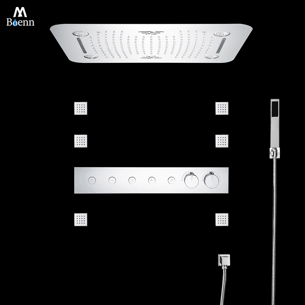 

Умный душевой набор M Boenn, светодиодная музыкальная насадка для душа, дождевые души, опыт ванной комнаты, кнопка Fuacet, тип термостатического переключателя