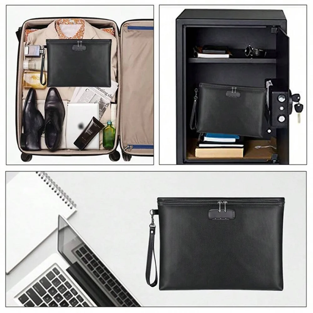 Hot Sale 2 in 1 Set Black Zipper Briefcase Fireproof Waterproof Document Organizer Convenient Easy Hand Carry Storage Bag