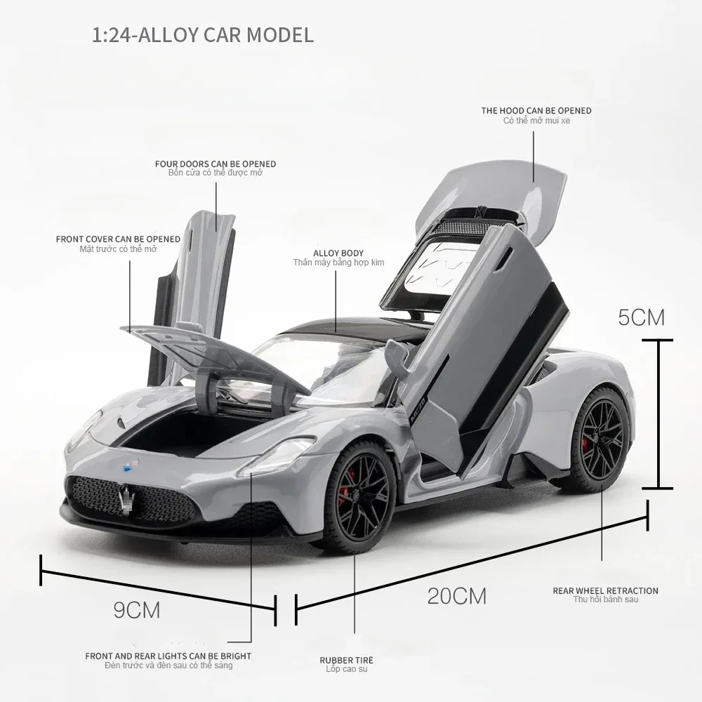 1:24 마세라티 MC20 Supercar 합금 자동차 모델 풀백 사운드 라이트 어린이 선물 컬렉션 다이캐스트 장난감 모델 장식품
