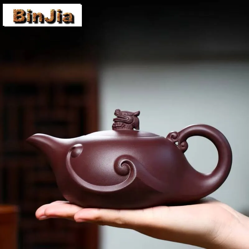 

420 мл Исин Фиолетовые глиняные чайники Известные художники Горшок с крышкой дракона ручной работы Чайник из необработанной руды и грязи с фильтром Чайный сервиз Цзыша Подарочный ремесло