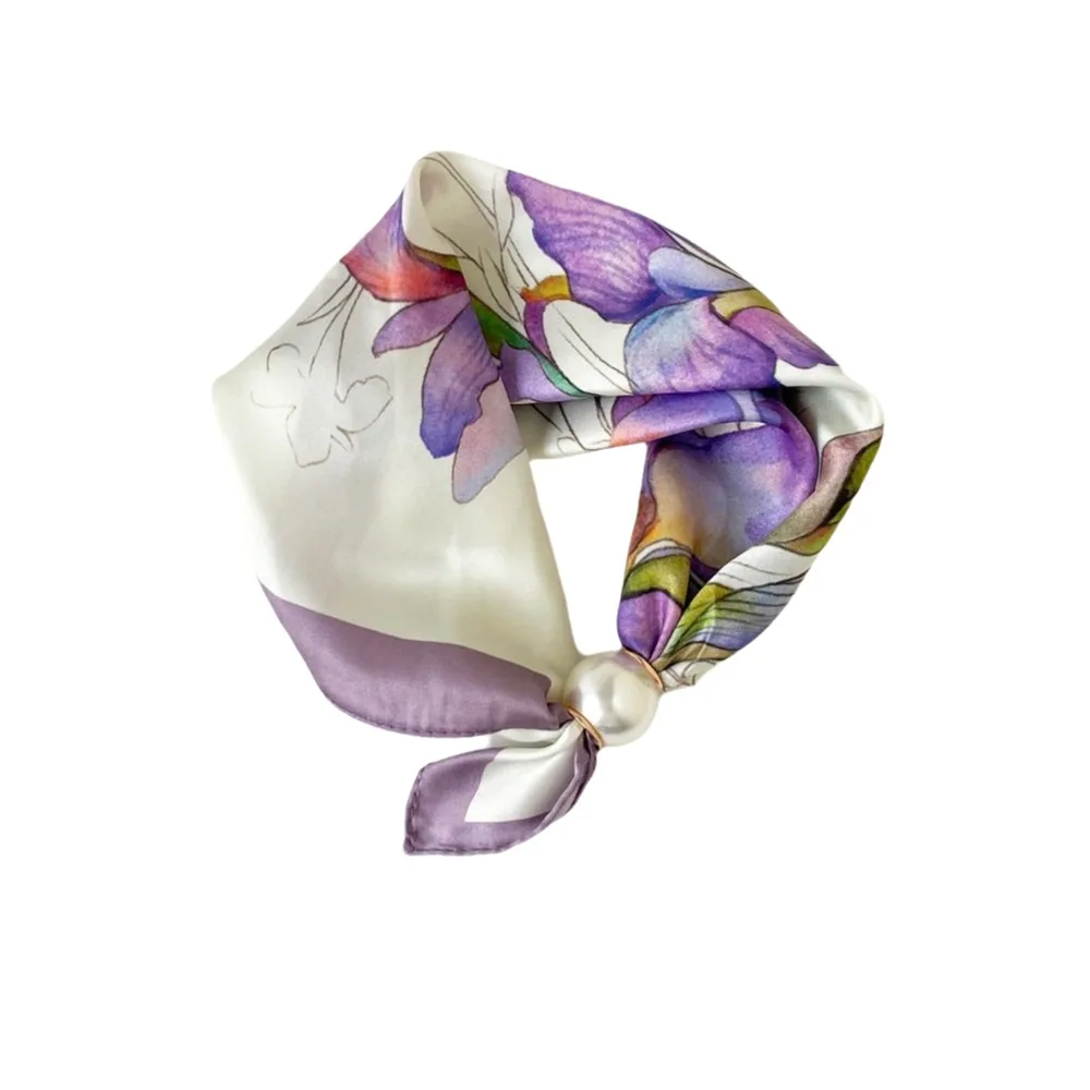 Fashion Lightweight Silk Scarf Breathable Artistic Magnetic Clasp Scarf Versatile Soft Thin Scarf Female