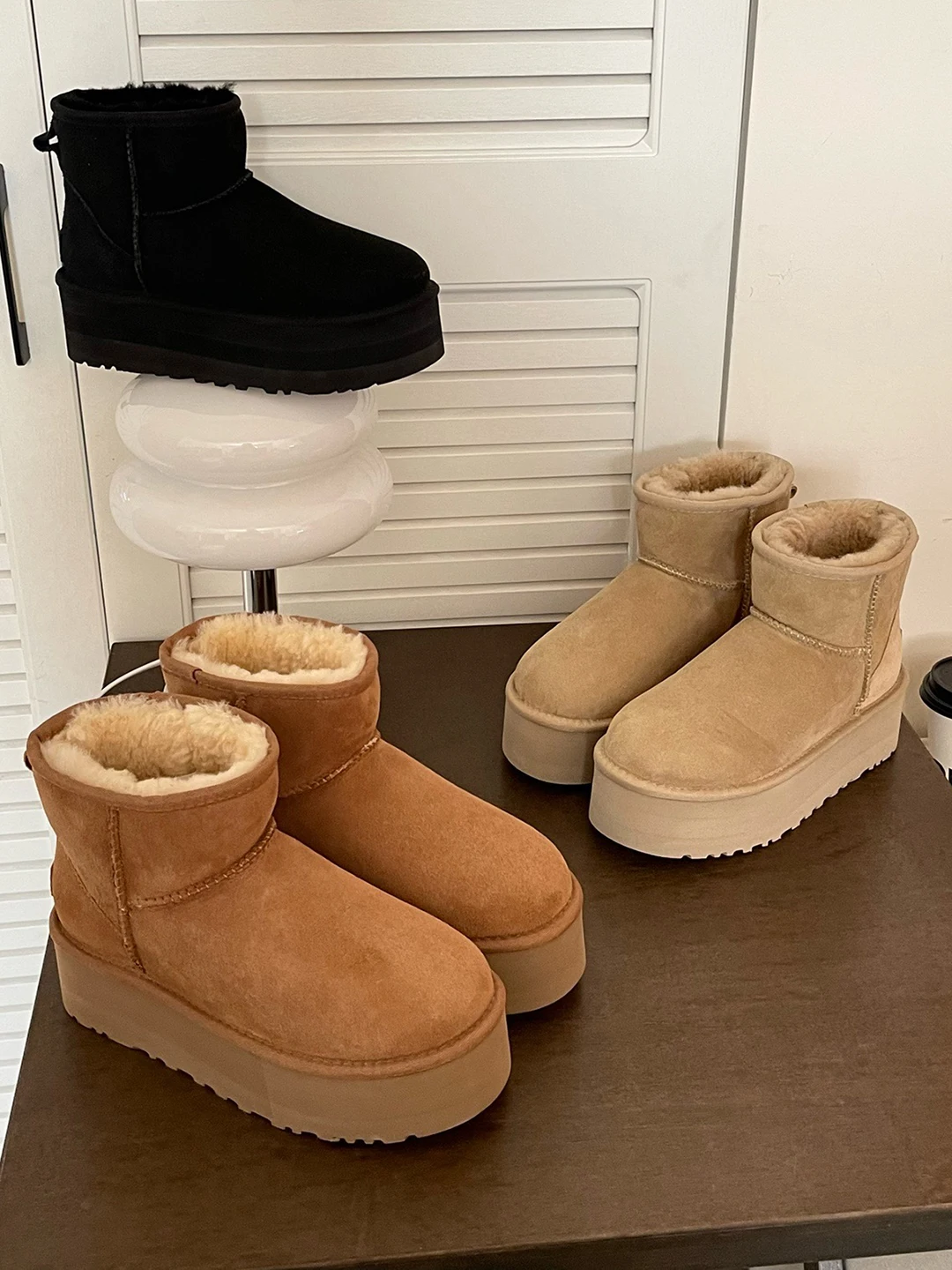 أحذية شتوية دافئة من القطن الثلجي مع فرو وكعب عالٍ بجزء سفلي سميك من الجلد الطبيعي أحذية ثلج صغيرة جدًا للنساء #6