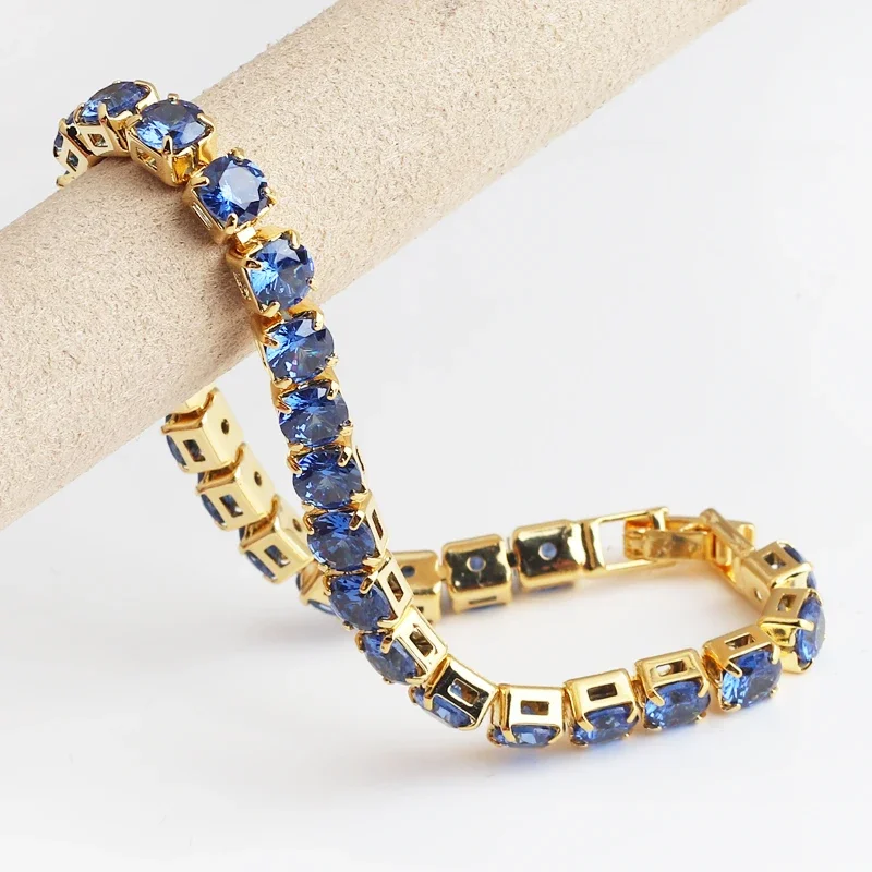 Luxury 5mm Blue CZ Tennis Bracelets For Women Girls Iced Out Zircon 18k Gold Plated Women\'s Bracelet Jewelry Christmas Gift