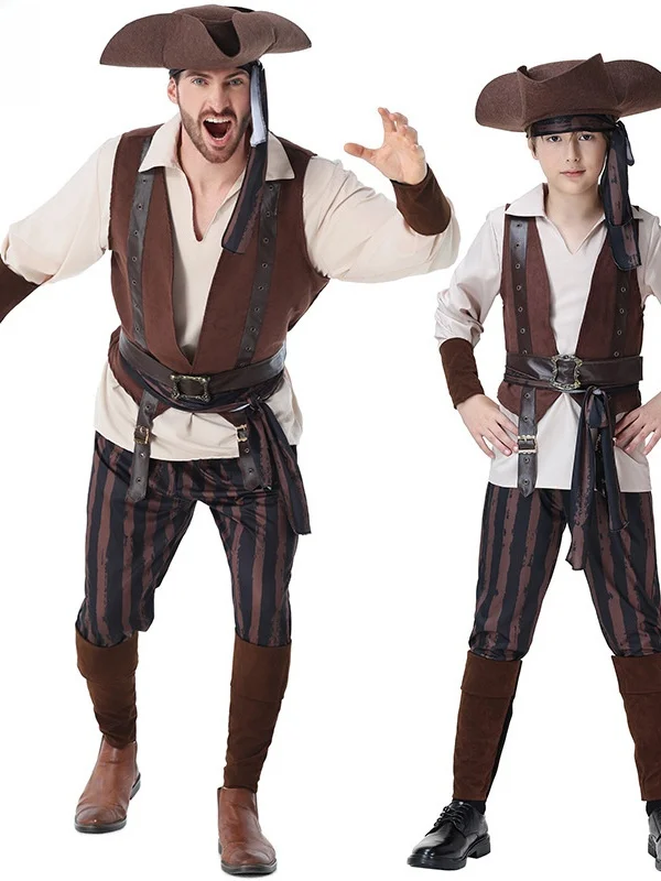Disfraz de Capitán Pirata de Halloween para Adultos y Niños, Cosplay, Actuación, Vestuario Vintage para Baile de Máscaras y Fiestas