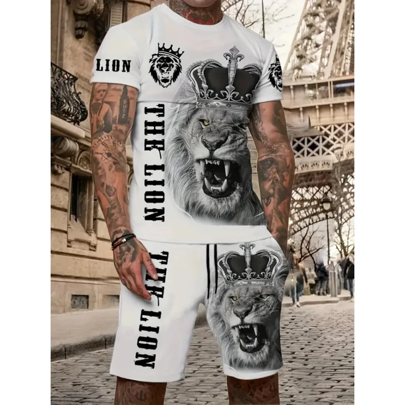 2025 New Fun Animal 3D Printed Men's T-shirt Shorts Set Summer Daily Leisure Outdoor Sports Wear