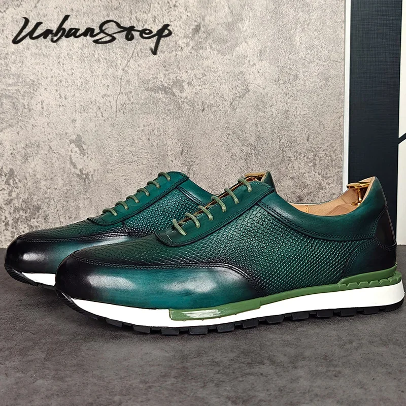 Scarpe da ginnastica da uomo di design di marca di lusso Scarpe sportive comode con lacci in vera pelle Scarpe eleganti casual da uomo brogue verdi Oxford