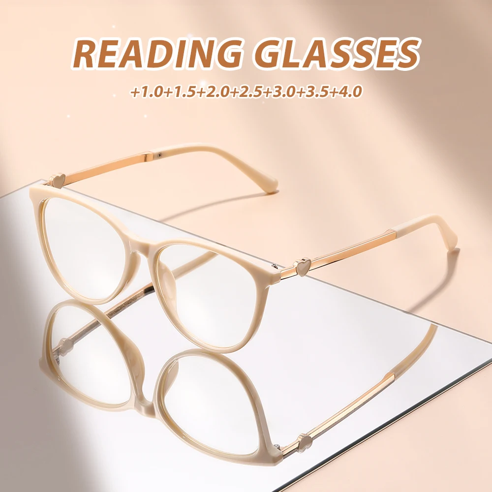 Oyalie Stylish Metal-Framed Reading Glasses, Sweet and Energetic, Practical, Clear and Fashionable, Online, Youthful Appearance, Rounded Lines, Face-Shaping, Simple and Refreshing, Suitable for Outfits, Clear Vision, Prescription Range +1.00 to +4.00 Degrees