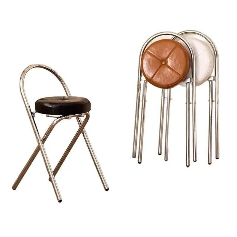 Retro dining chair foldable imitation rattan chair can be stored high stool light luxury high advanced back