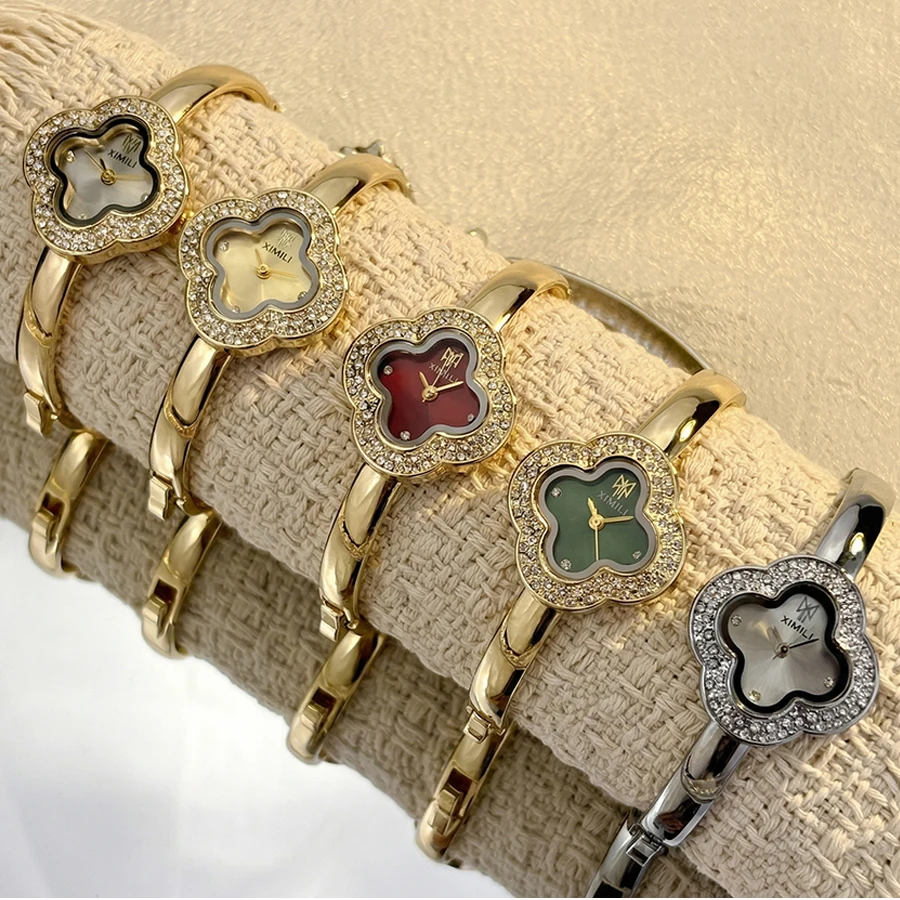 Reloj de Pulsera Vintage con Forma de Trébol de Cuatro Hojas para Damas