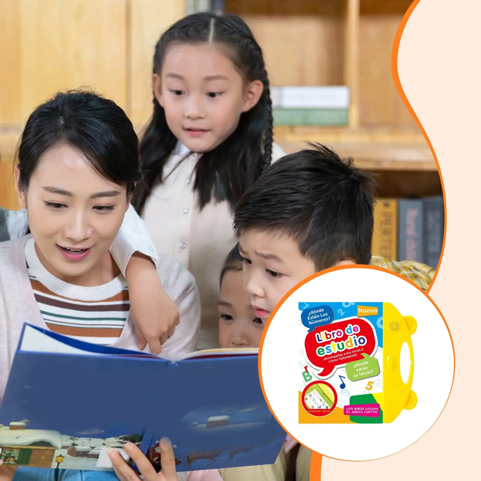 

Звуковая книга, обучающая игрушка, электронная испанская английская книга для мальчиков и девочек, детей