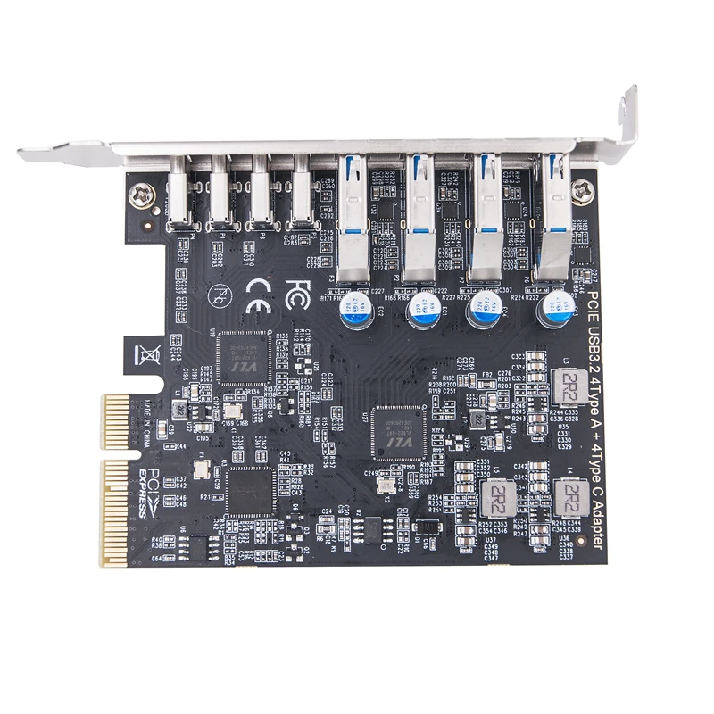 PCIE USB3.2 GEN2 10Gbps Expansion Card PCI Express X4 to 4 Port TYPE-A + 4 Port TYPE C Adapter USB HUB Multiplier for Desktop PC