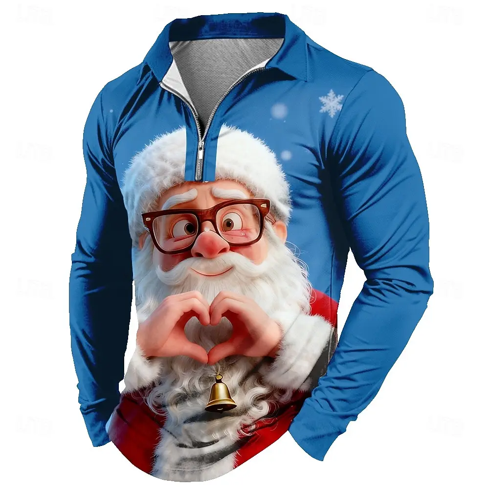 

Funny Santa Clause Graphic Men's Zipper Sweatshirts Fashion Creative Design Long Sleeve Stand Collar Casual Breathable Clothing