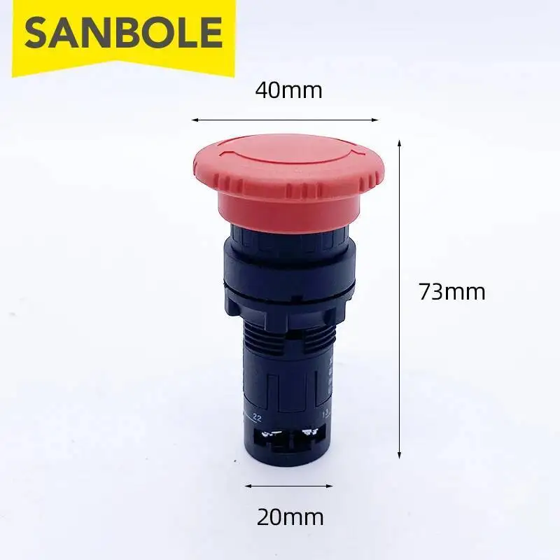 البلاستيك الأحمر الفطر رئيس الطوارئ وقف دفع زر التبديل ، فتح حفرة ، الفضة الاتصال ، لا NC الجولة ، 22 مللي متر ، XB7-ES545 ، 2 قطعة #3