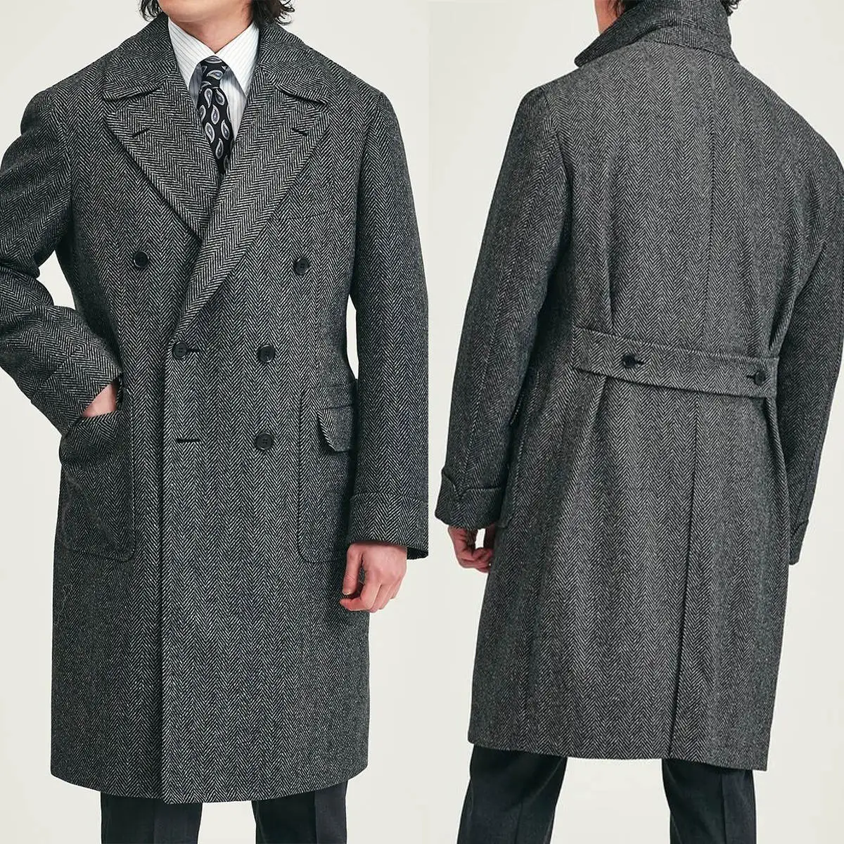 Double Breasted Mens Overcoat Tweed Wool Winter Warm Groom Long Coat Outdoor Wear Jacket One Piece