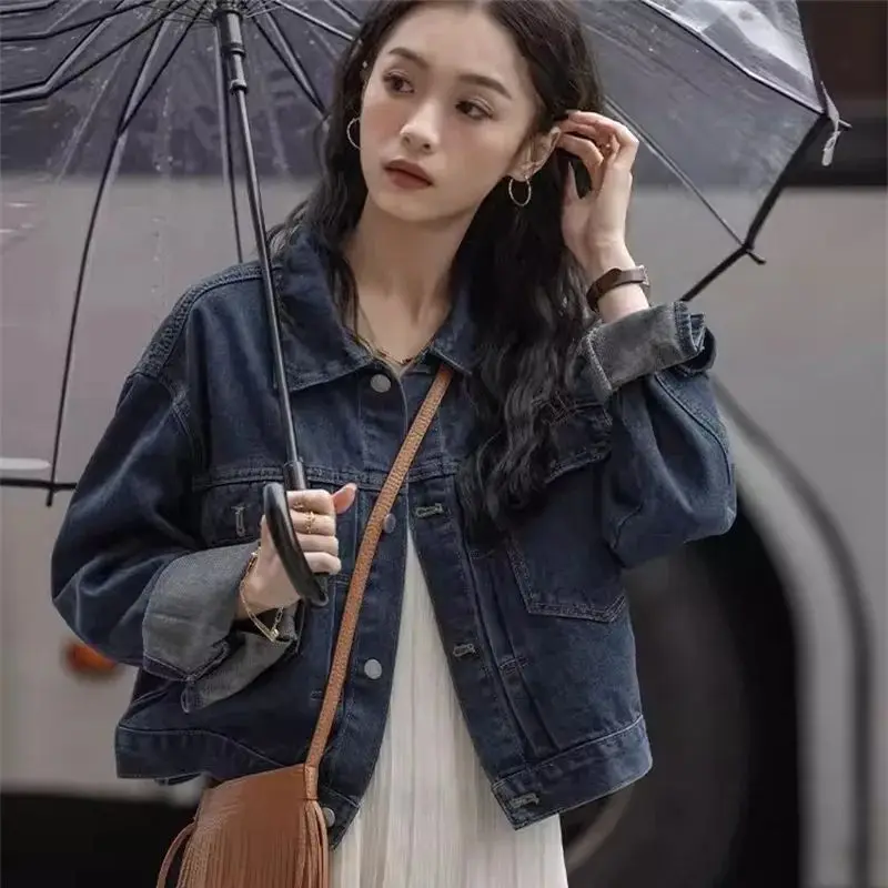 

Hong Kong Style Denim Blue Short Jacket 2024 Spring Autumn New Loose Versatile Small Casual Korean Version Loose top for Women