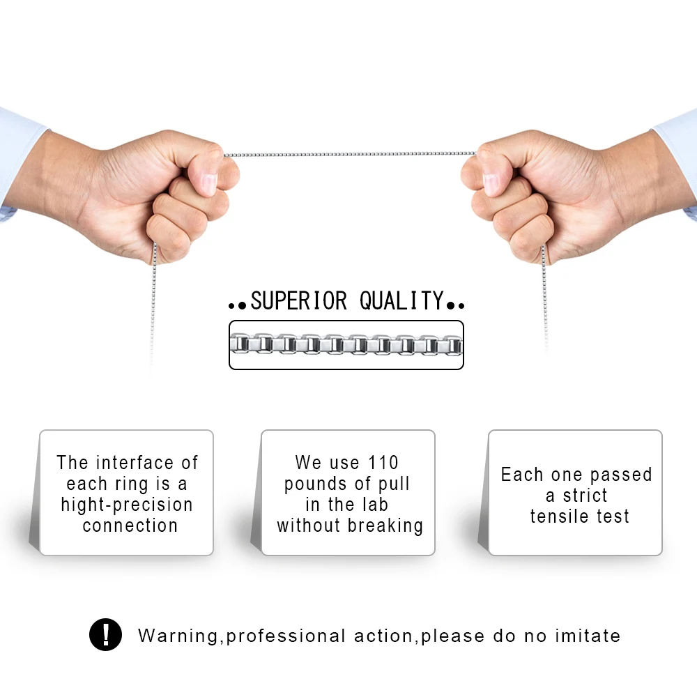 KISS MANDY 100% Plata de Ley 925 auténtica, collar de cadena con caja de 0,6mm para mujer, cadena de eslabones de caja ajustable, joyería de moda SC07