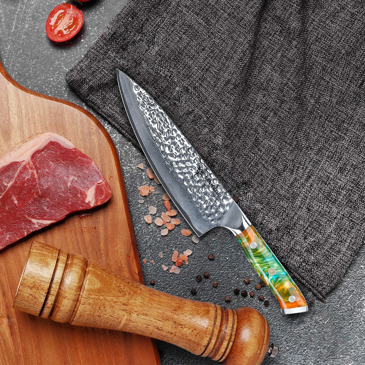 SANMUZUO Chef Knife - 8 inch - Yao Series - VG10 Damascus Steel Professional Kitchen Knife - Resin Handle